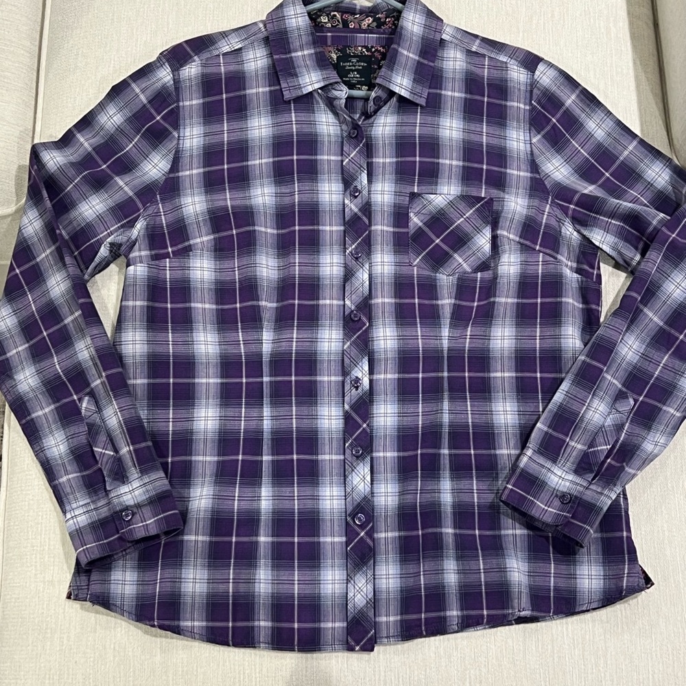Faded Glory Purple and Light Grey Womens Flannel Button Down Shirt